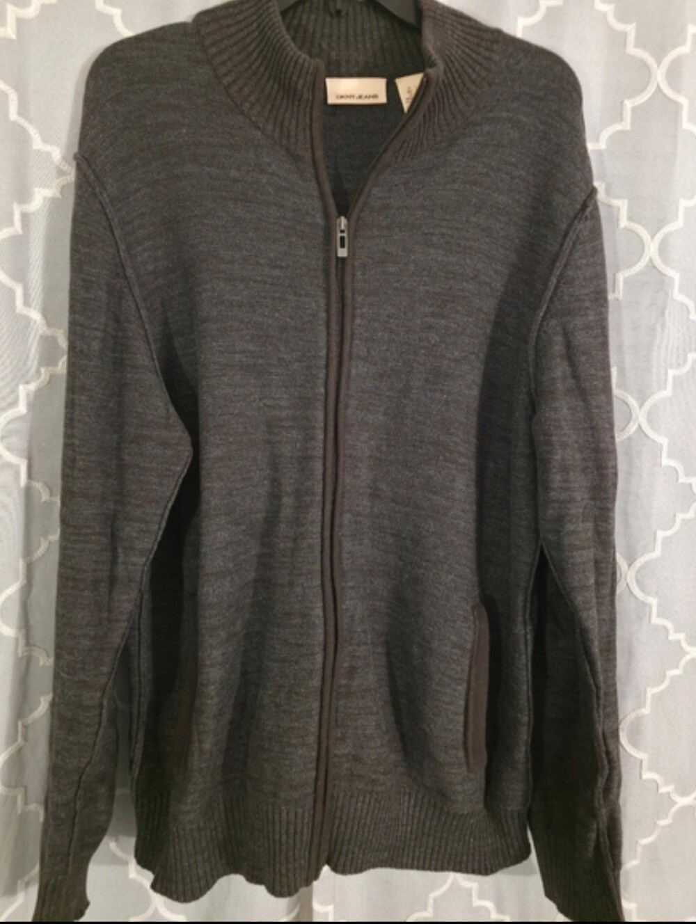 DKNY Jeans Charcoal Knit Zip Cardigan